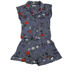 Josh Brody Women's Sz M Striped Floral Button Up Silk Blend Collared Romper - Picture 1 of 10