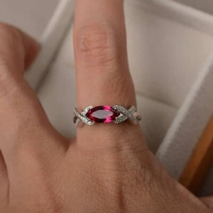 Pink Ruby Women Ring Lab Created Marquise Cut Gemstone 925 Sterling Silver Ring - Picture 1 of 5