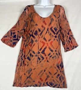 Gypsy 05 100% Seide Kleid Herbst Tunika Orange und Blau Print Damen Gr. XS - Bild 1 von 6
