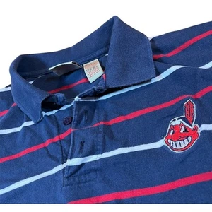 Vintage Cleveland Indians Striped Polo Shirt Chief Wahoo Sz Large MLB Baseball - Picture 1 of 7