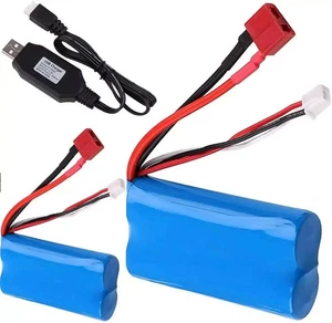 Paquete de 2 baterías de iones de litio de 7,4 V 2000 mAh enchufe en T + juego de carga USB juguetes coches RC camión - Imagen 1 de 6