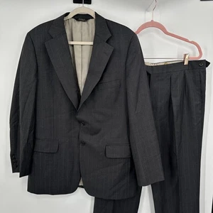 Paul Stuart Suit Mens 42 Long Gray Pinstripe Wool Two Button Blazer Pants Italy - Picture 1 of 16