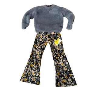Conjunto de suéter tejido manga larga Volcom y pantalones florales acampanados talla 5 azul polvoriento - Imagen 1 de 6