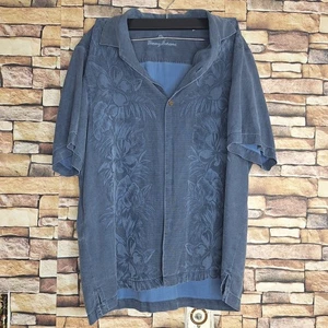 Tommy Bahama Button Down Short Sleeve Shirt Mens L Floral Blue Silk - Picture 1 of 6