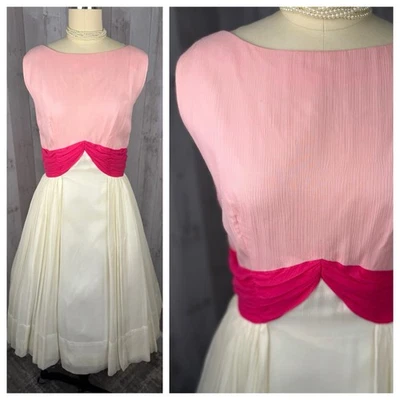 Vintage 1950s Minx Modes Silk Chiffon Dress Cocktail Party Aline Fit & Flare M - Image 1 of 4