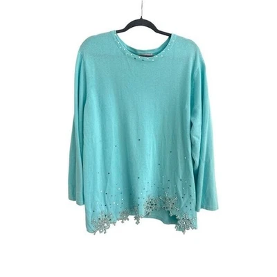 Quacker Factory Womens Pullover Beaded Sweater Size 2X Blue Snowflake Grandma - Image 1 of 4