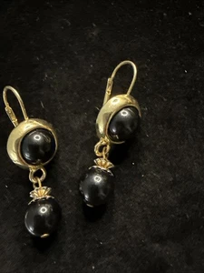 Vintage Black And Goldtone Leverback Earrings (lot#27) - Picture 1 of 4