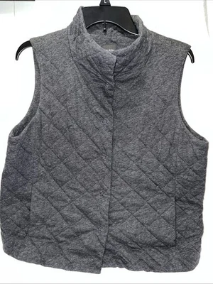 Chaleco Eileen Fisher Petite PL Algodón Acolchado Forrado Bolsillos Cierre a Presión Gris En muy buena condición Foto 1 de 4