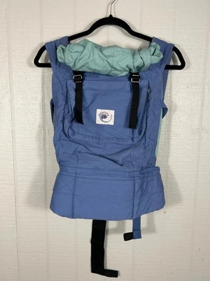 Portabebés Ergo Orgánico Original con Correas Ajustables Capucha y Bolsillo Azul Foto 1 de 4