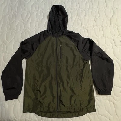 Russell Medium Athletic Men's Green Black Mesh Zip-Up Hooded Windbreaker Jacket - Image 1 of 4