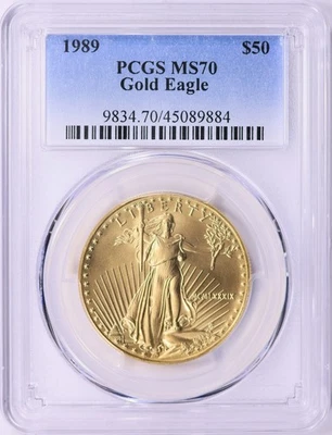 1989 $50 GOLD AMERICAN EAGLE 1 OZ COIN PCGS MS70 - Image 1 of 4
