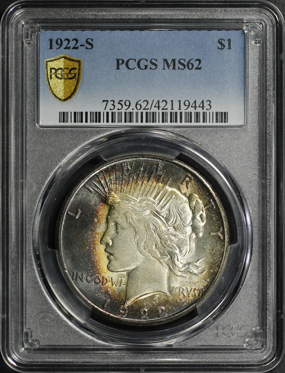 Silver MS 62 Graded 1922 Year Peace Dollars (1921-1935) for sale