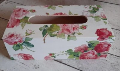 Flowers Rectangular Long Tissue Box Cover Handcrafted wooden decoupaged - Image 1 of 2