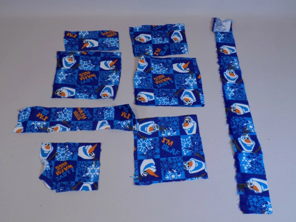 Disney Frozen I'm Olaf Blue Warm Hug Remnant Fabric Vintage Scraps Lot Snowflake - Image 1 of 1