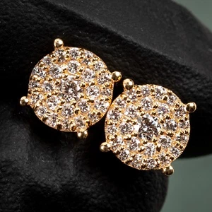 Pendientes de diamantes en racimo cultivados en laboratorio VVS 0,51 quilates de oro amarillo de 14 quilates forma redonda - Imagen 1 de 7