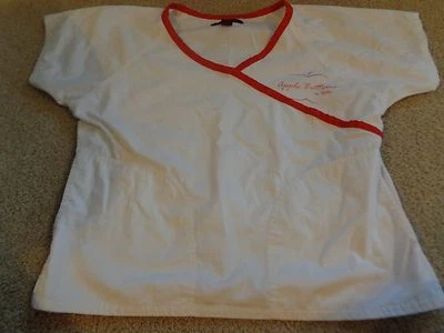 Apple Bottom Scrub Top Medium white with red trim - Image 1 of 2