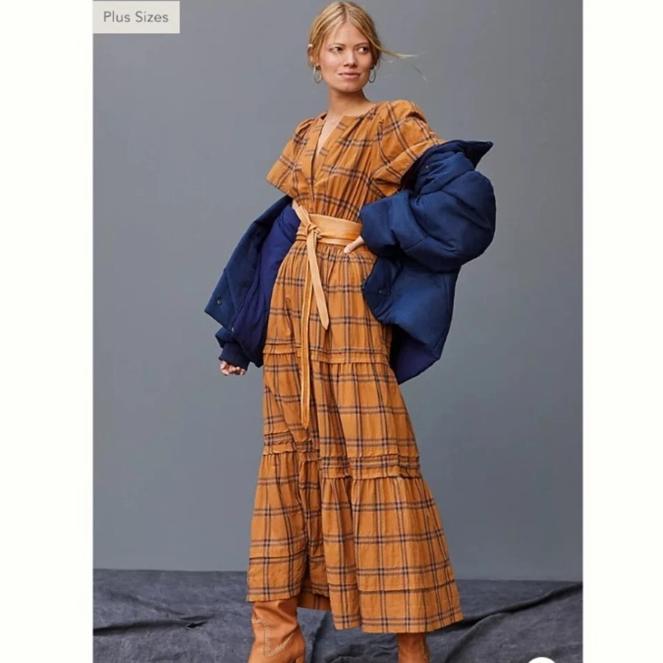 Nuevo con etiquetas Vestido Maeve by Anthropologie Somerset Maxi en Maíz Cuadros Algodón en Niveles 2X Foto 1 de 4