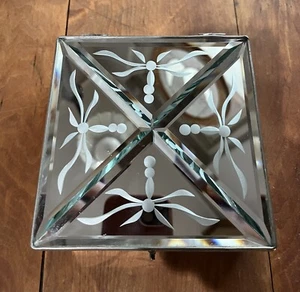 Vintage Carr Etched Dragonfly Glass Jewelry Box 5"x 5” Mirrored Trinket Box - Picture 1 of 9