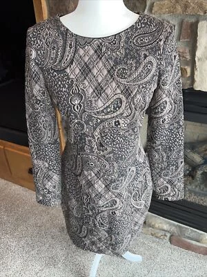 NUEVO Vestido Belle Badgley Mischka Negro Desnudo Cuello Barco Manga Larga Talla 10 $169 Foto 1 de 2