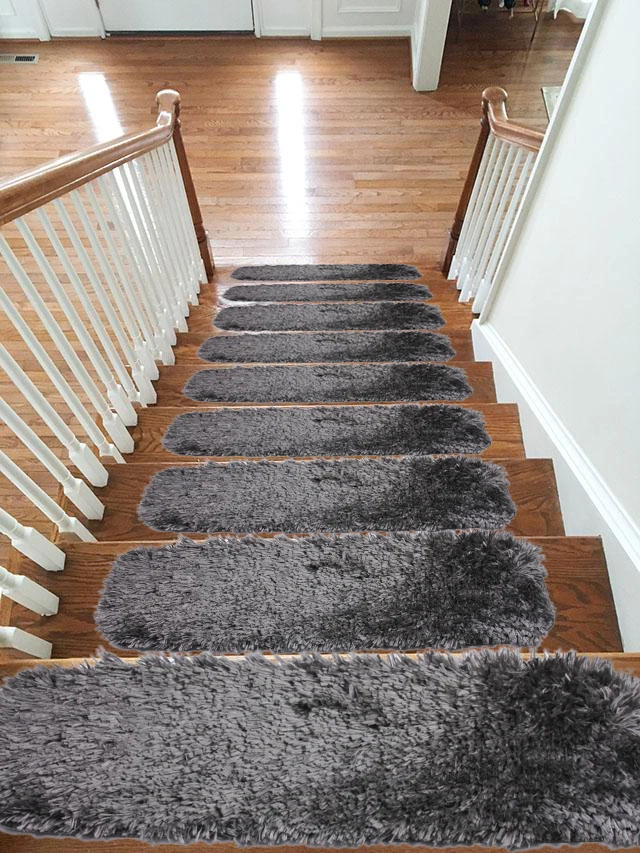 Stair Treads Carpet Non Slip Cleaning Machine Washable, Fluffy Shipskin 22x67cm - Image 1 of 4