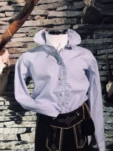 Kidstracht Wallmann Bluse Trachtenbluse blau gestreift edel Gr. 98-164 Rüschen - Bild 1 von 5