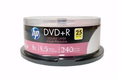 25 HP 8X Blank DVD+R DL Dual Double Layer 8.5GB White Inkjet Hub Printable Disc - Image 1 of 3