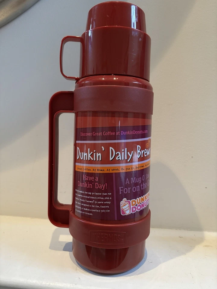 Vintage Dunkin' Donuts 32 oz.Thermos With Cup Dunkin Daily Red 3pcs - Image 1 of 4