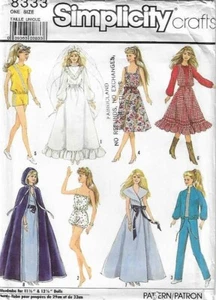 Simplicity 8333 Vintage 80's BARBIE Doll Clothes Sewing Pattern ~ 8 Designs - Bild 1 von 2