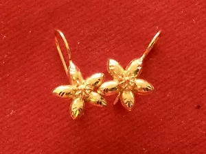 Orecchino oro 18 kt fiore pendente fatto a mano vintage oro fine orecchino da donna regalo - Foto 1 di 12