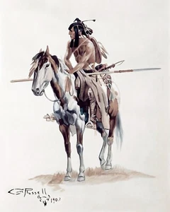 1903 Estampado de arte nativo americano Charles Russell cara en polvo cara en polvo indio cara en polvo - Imagen 1 de 8