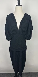 Vintage 70s 80s Party Dress L Dropwaist High Low Hem Deep V-neck Low Back Boho - Picture 1 of 12