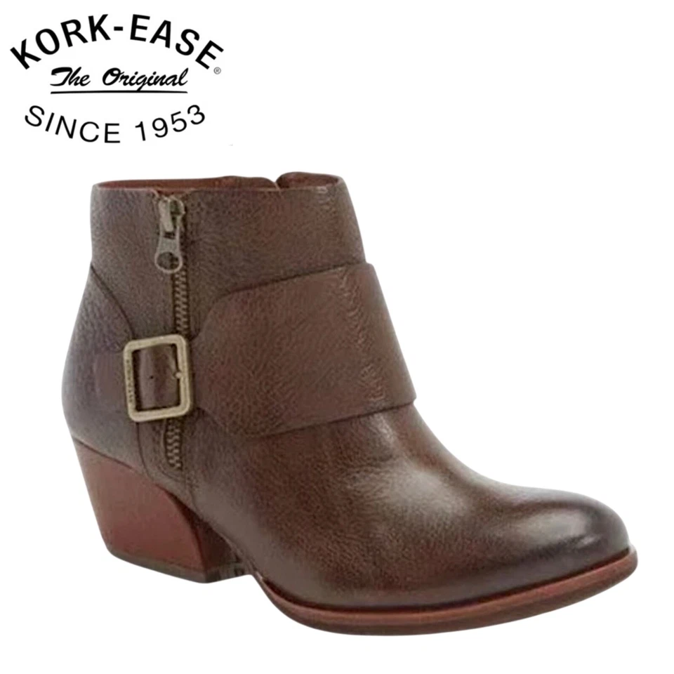 KORK-EASE Leather Wedge Ankle Boots Shoes Brown Size 6.5 M Style K32823 CBHH15