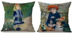 Renoir Throw Pillow Covers Two Sisters Girl Watering Can Famous Paintings Pillow - Picture 1 of 6