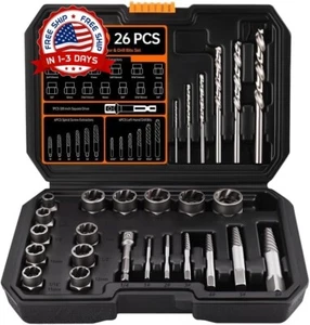 Extractor De Tornillos Rotos Dañados Barridos Kit Para Sacar Tuercas Pernos 26PC - Picture 1 of 7