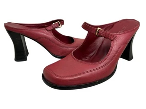 Vtg Y2K Two Lips Mary Jane Mules Sz 10 Red Leather Square Toe Chunky Heel 90s - Picture 1 of 9