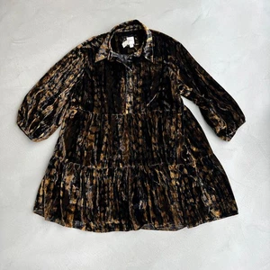 Anthropologie Maeve Bettina Velvet Tiered Shirt Dress. Black/Brown. XL. - Picture 1 of 6
