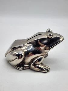 Banco de monedas de rana de metal Sheridan tono plateado 4,5" de largo x 2,5" de alto - Imagen 1 de 10