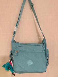 Nuevo con etiquetas Kipling Mujer Gabbie Bolso Bandolera en Verde Aqua Azul - Imagen 1 de 6