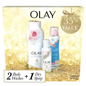 Olay Holiday Collection 3 Pc Gift Set 2 Body Wash & 1 Secret Wild Rose Dry Spray - Picture 1 of 6