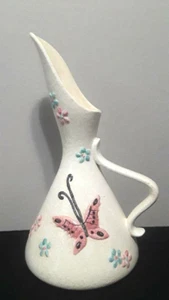 Vintage 1956 Rumpf Keramik rosa Schmetterlinge mit Blumen Ewer Krug - B 15 - Bild 1 von 10