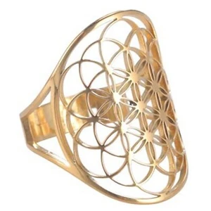 Flower of Life Ring Gold PVD Plated Stainless Steel Sacred Geometry Boho Band - Picture 1 of 5