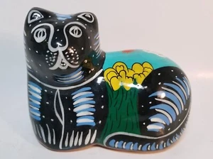 Vintage Talavera Mexican Ceramic Red Ware Hand Painted Folk Art Cat Figurine - Picture 1 of 3