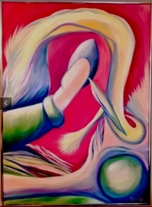 Original oil painting signed by RESSLER, 1990 "Still Life With Foot" Strip Frame - Picture 1 of 5