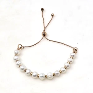 Honora Pearl Bracelet Italy Bronze 6mm Dainty Baroque  Pearls 8"   - Picture 1 of 10