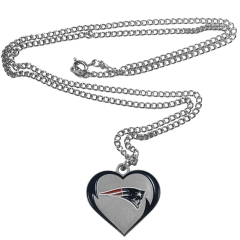 New England Patriots Football Team Heart NFL Charm Silver 22" Necklace Packaged Cover