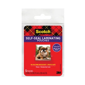 Self-Sealing Laminating Pouches, 9.5 mil, 2.81" x 3.75", Gloss Clear, 5/Pack - Picture 1 of 10