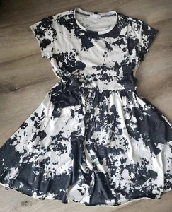Women size XS black & white tie dye short sleeve empire waist jersey short dress - Picture 1 of 4