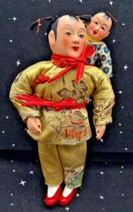 VTG Chinese Composition Doll Mother & Child On Back 9" 1970's - Picture 1 of 13
