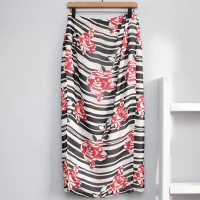 Maxi Falda de Seda Oscar by Oscar de la Renta Vintage Rayas Rosas Talla 6 Foto 1 de 4