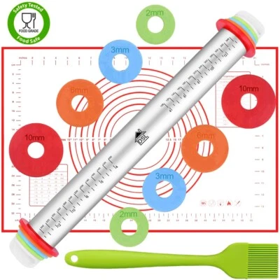 DSL Stainless Steel Adjustable Rolling Pin Thickness Ring Non Stick French Style